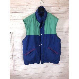 AT&T Puffer Vest Mens Size XL Blue Green Full Zip Two Front Pockets Purple liner